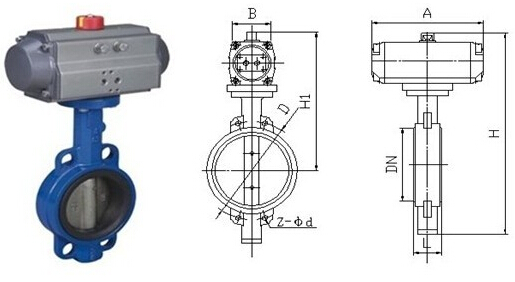 氣動對夾式蝶閥外形尺寸結(jié)構(gòu)圖