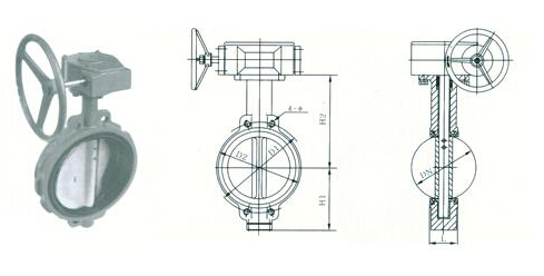 渦輪對夾式蝶閥外形尺寸結(jié)構(gòu)圖