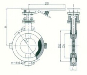 D71F46、D371F46襯氟手動對夾蝶閥結構圖